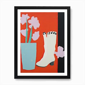 A Painting Of Cowboy Boots With Flowers, Pop Art Style 5 Art Print