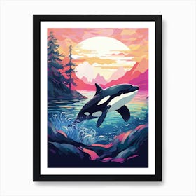 Orca Whale In The Moonlight Pastel Illustration 2 Art Print