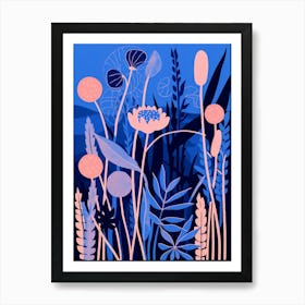 Blue Flower Illustration Fountain Grass 3 Affiche