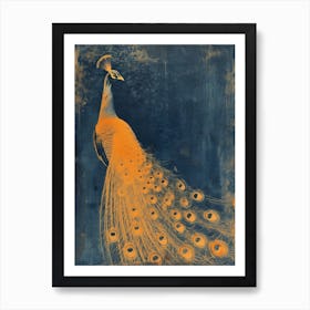 Blue & Orange Peacock In The Wild 3 Art Print