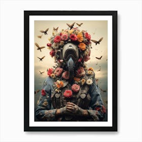 Soldier With Flowers On His Head Art Print