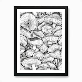 Mushroom Pattern In Black And White Affiche