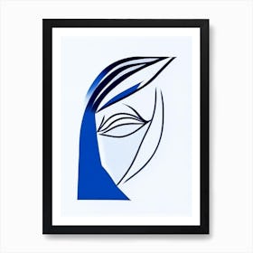 Wisdom Symbol Blue And White Line Drawing Art Print