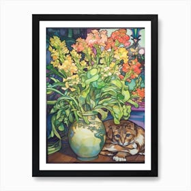 Snapdragon With A Cat 3 Art Nouveau Style Art Print