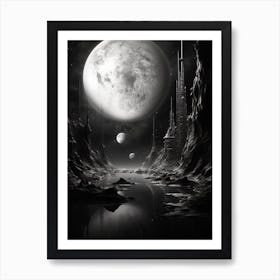 Interstellar Voyage Abstract Black And White 11 Art Print