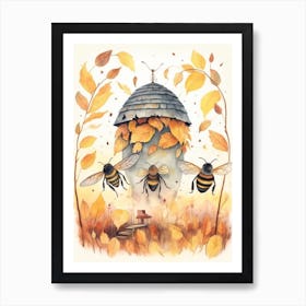 Bumble Bee Mimic Fly  Bee Beehive Watercolour Illustration 2 Art Print