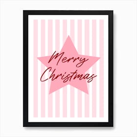 Merry Christmas Pink Star and Stripes Art Print