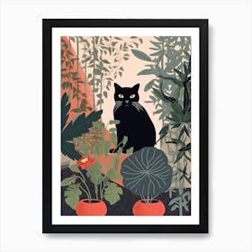 Black Cat And House Plants 2 Art Print