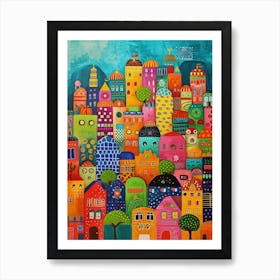 Colourful Kitsch Cityscape 1 Art Print