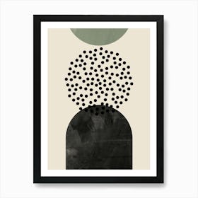 Boho Sage Green, Black and Beige Mid-Century Modern Art, Abstract Line Art Print