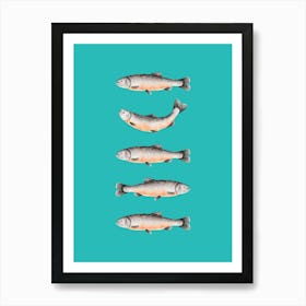 Salmon Fish Kitchen Blue Art Print