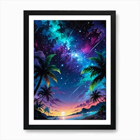 Starry Sky With Palm Trees Art Print