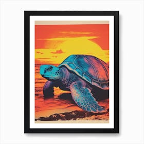 Sea Turtle On The Beach Risograph Inspired  1 Art Print