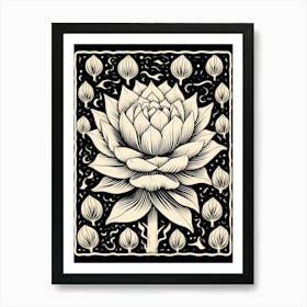 B&W Cactus Illustration Gymnocalycium Cactus 3 Art Print