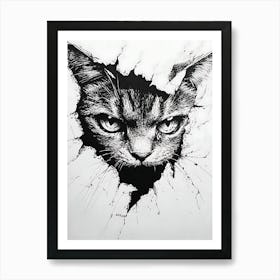 Angry Cat Watching from Wall Hole 14 Art Print