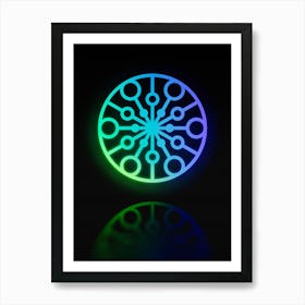 Neon Blue and Green Abstract Geometric Glyph on Black n.0037 Art Print