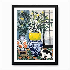 Painting Of A Cat In Shanghai Botanical Garden, China In The Style Of Matisse 03 Art Print