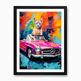 Mercedes Benz Sl Pagoda Vintage Car With A Dog, Matisse Style Painting 3 Art Print