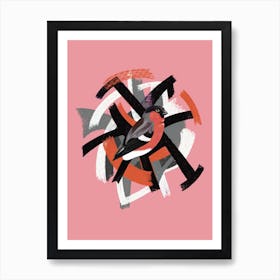 Bullfinch Pink Orange bird abstract Art Print