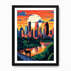 Houston, United States Skyline With A Cat 2 Art Print