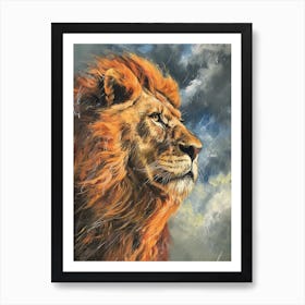 African Lion Facing A Storm Acrylic Painting 1 Art Print