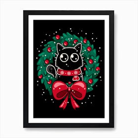 Christmas Cat Wreath Art Print