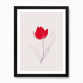 Red Lotus Minimal Line Drawing 2 Art Print