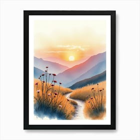 Watercolor Landscape With Flowers Art Print