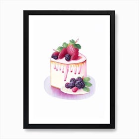 Summer Berry Cake Dessert Retro Minimal Flower Art Print
