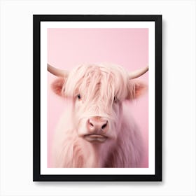 Cute Photographic Portrait Of Pastel Pink Highland Cow 4 Art Print