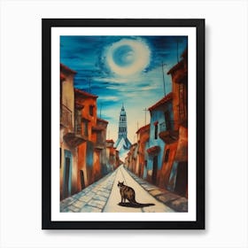 Painting Of Havana With A Cat In The Style Of Surrealism, Dali Style 1 Art Print