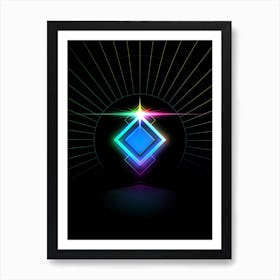 Neon Geometric Glyph in Candy Blue and Pink with Rainbow Sparkle on Black n.0356 Art Print