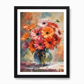 Orange Gerbera Flowers in a Glass Vase #1 Art Print