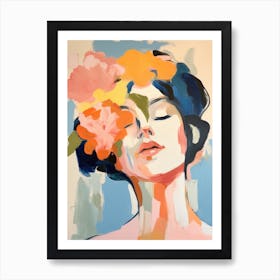 Woman With Flowers On Her Head 1 Art Print