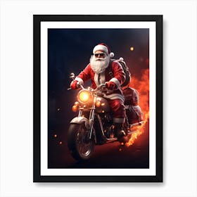 Santa Claus Riding Motorcycle Art Print