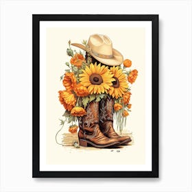 Western Flowers And Boots 2 Art Print