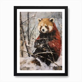 Vintage Winter Animal Painting Red Panda 2 Art Print