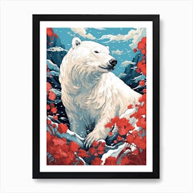 Polar Bear Animal Drawing In The Style Of Ukiyo E 3 Art Print