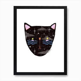 I Am A Night Cat Black In White Art Print