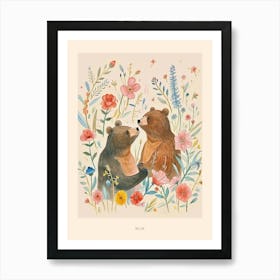 Folksy Floral Animal Drawing Bear 9 Poster Art Print