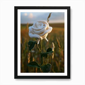 White Rose Knitted In Crochet 3 Art Print