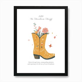 Leo Cowboy Boots Zodiac Preppy Western Cowgirl Art Print