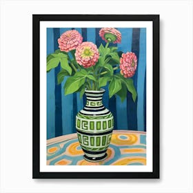 Flowers In A Vase Still Life Painting Zinnia 1 Art Print