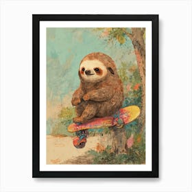 Sloth On A Skateboard 5 Art Print