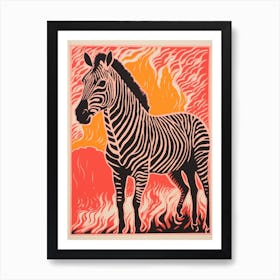 Linocut Inspired Pink & Orange Zebra 2 Art Print
