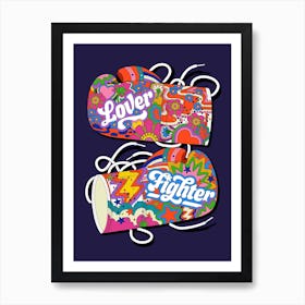 Lover & Fighter Psychedelic Colourful Boxing Gloves, Positivity Art Print