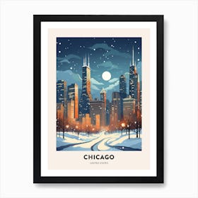 Winter Night  Travel Poster Chicago Usa 2 Art Print