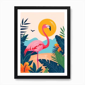 Greater Flamingo Las Coloradas Mexico Tropical Illustration 2 Art Print