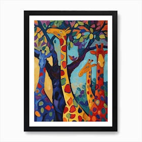 Abstract Giraffe Herd Under The Trees 6 Art Print