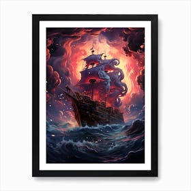 Pirate Ship In Stormy Sea Art Print